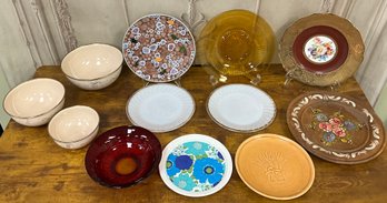 Misc Vintage Plate Lot And Metal Mixing Bowl Lot