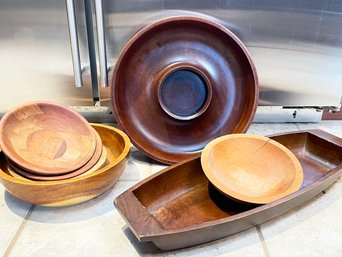 Vintage Wood Serving Bowl And Platters