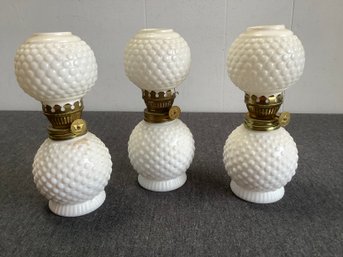 Milk Glass Small Oil Lamp Lot Of 3