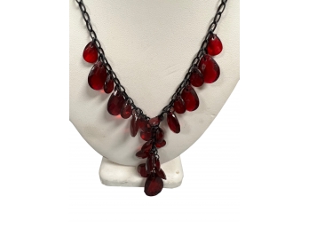 Ruby Red Acrylic Bead Waterfall Necklace