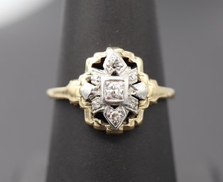 Antique Filigree Diamond 14k Yellow & White Gold Ring