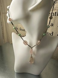Beautiful Pastel Pink And Soft Blue Beaded Drop Necklace