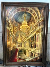 Huge Stunning Palace Interior With Chandelier Oil Painting L. Entowski