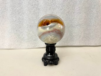 Large Ocean Jasper With Druzy Sphere On Stand, 1 Lb 3.5oz