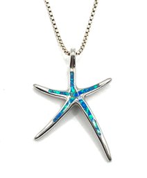 Vintage Italian Sterling Silver Chain With Blue Fire Opal Starfish Pendant