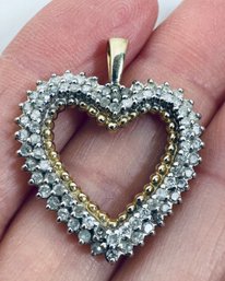 VINTAGE 14K GOLD DIAMOND HEART PENDANT