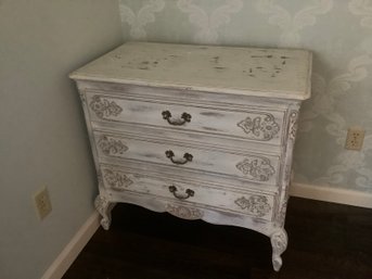 White Distressed French Provincial 3 Drawer Dresser