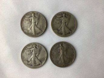 4 Standing Liberty Half Dollars (90 Per Cent Silver) With Consecutive Dates (1940, 1941, 1942, 1943)