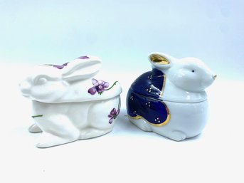 Pairing Of Rabbit Hand-painted Trinket Boxes