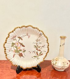 Set Of 12 - 1890  Royal Worcester Botanical Lunch Plates With Bud Vase