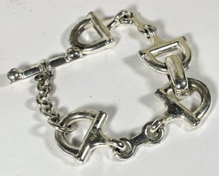 Vintage Silver Tone Signed Illegibly Horse Tack Link Bracelet