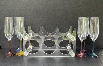 6 Color Stem Champagne Glass And Acrylic Wine Holder