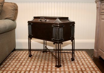 Mansfield Style Classic Bronze And Silver Leaf  Metal  Accent Table Chest  On Stand