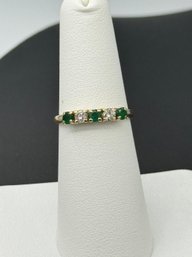Vibrant Multi Emerald & Diamond Ring In 14k Yellow Gold