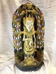 Indonesian Wood Wall Hanging, Wooden Goddess Sculpture 23'