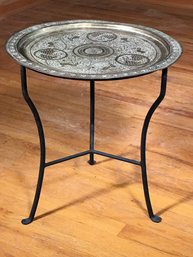 Fantastic Vintage Brass Tray Top Iron Table With Custom Wrought Iron Base - YOU CAN STAND ON THIS TABLE !!