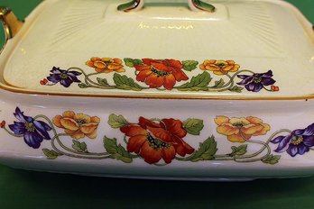 Mid-century Poppy Decorated Chafing Serving Dish & Lid Ceramic