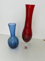 Red & Blue Blown Glass Vases