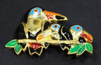 1980's Gold Tone And Enamel Toucan Bird Brooch Pin