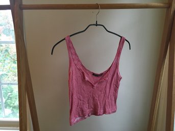 BRANDY MELVILLE, Cotton Knit Striped Tank Top Shirt, Cropped, Red & White, One Sz, Made In Italy