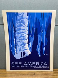 SEE AMERICA. UNITED STATES TRAVEL BUREAU PRINT. 13 3/8' X 16 7/16'. Perfect For Framing And Enjoying.