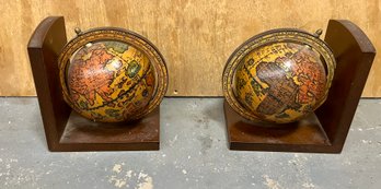 Vintage Wooden Globe Bookends