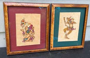 Pair Of Hand Colored, Framed Mexican Images Painted On Leather