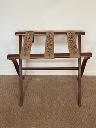 Vintage Folding Luggage Stand Rack With Handmade Embroidered Straps.