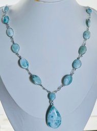 BEAUTIFUL SILVER TONE LARIMAR DROP NECKLACE