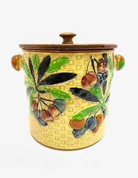 Vintage Ceramic Ice Bucket W/ Wooden Lid