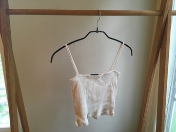 BRANDY MELVILLE, Cotton/Poly Blend Ribbed Knit Top, Cropped, Cream, One Sz, Made In Italy