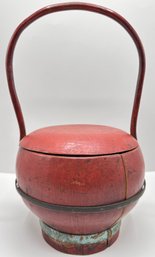 Antique Asian Hand Painted Wood Lacquer Wedding Basket With Cover From Antiquarius Imports