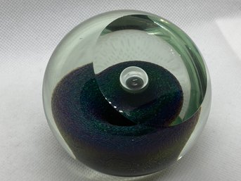 Fine Vintage STEVE CORREIA Art Glass Paperweight- Iridescent Flux Base With Controlled Bubble