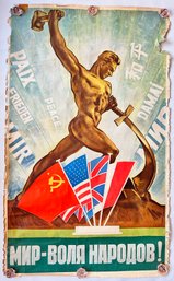 Original 1960 The USSR Political Propaganda Poster: Peace For The World
