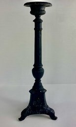 Vintage Cast Iron Candlestick With Portraits In Relief