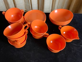 Vintage Orange Melamine Bowls And Cups