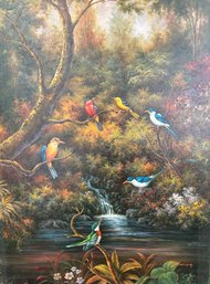 Birds On Branches With Waterfall ~ C. Hunt ~