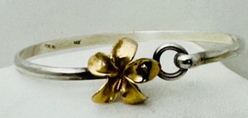 BEAUTIFUL STERLING SILVER & 14K GOLD PLUMERIA FLOWER BRACELET