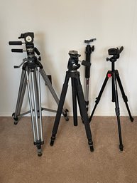 Lot Of 3 Professional Tripods And Monopod Bogen Manfrotto