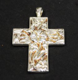 Fancy Repousse Sterling Silver Cross Pendant Having Serenity Prayer