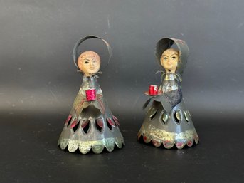 Vintage Figural Candle Holders In Tin