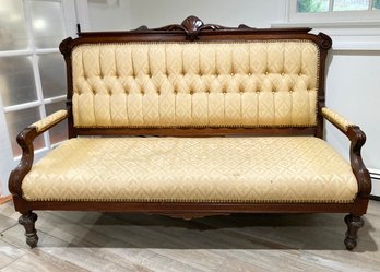 A 19th Century Victorian Settee, Recently Reupholstered With Nailhead Trim