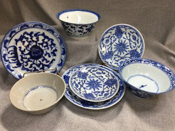 Amazing Group Of Antique / Vintage Chinese / Asian Blue & White Porcelain  Pottery - VERY Nice Grouping