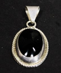 Large Black Onyx Mexican Sterling Silver Pendant