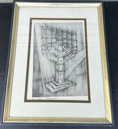 Framed Charcoal Print Of A Menorah By Jordan Abeshouse