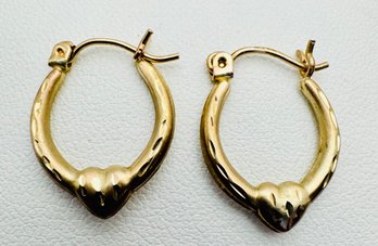 10K GOLD BRIGHT CUT HEART HOOP EARRINGS