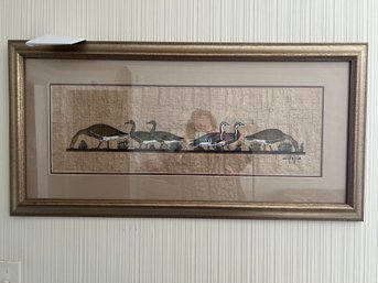 Vintage Hand Painted Egyptian Isis Papyrus 'The Famous Meidum Geese' With C.o.A.