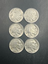 6 Buffalo Nickels 1935, (2) 1937, (3) 1936