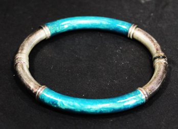 Fine Sterling Silver And Enamel Hinged Bangle Bracelet