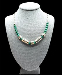 Beautiful Sterling Silver Green Turquoise Color Beaded Necklace